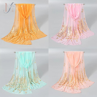 LMLAVEN สีทึบนกยูงพิมพ์ผ้าพันคอแฟชั่น Gilding Phoenix Feathe…