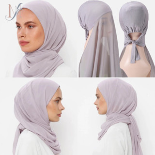 LMLAVEN ผ้าคลุมไหล่ฮิญาบทันทีชีฟองฮิญาบภายใน Breathable Geor…