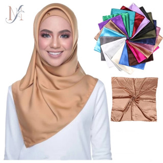 LMLAVEN ใหม่ล่าสุดผ้าไหมซาติน Hijab Bandana Solid มุสลิมแถบค…