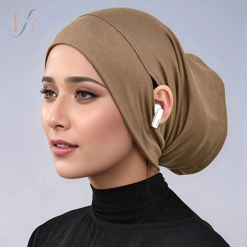 LMLAVEN Give A Beautiful Gift ธรรมดาย์ผ้าฝ้ายด้านใน Hijab หูหลุมมุสลิม Headscarf ผู้หญิง Modal Instant Hijab ยืดหยุ่นหลอด Undercap