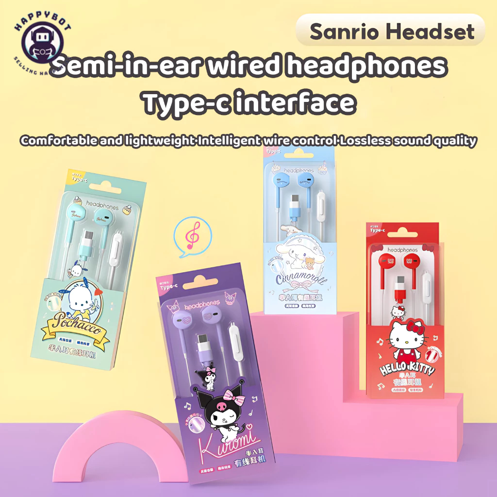 SANRIO หูฟังแบบมีสายของคุณภาพเสียงแบบไม่สูญเสียแบบกึ่งในหูที่สะดวกสบายอินเทอร์เฟซ Type-c