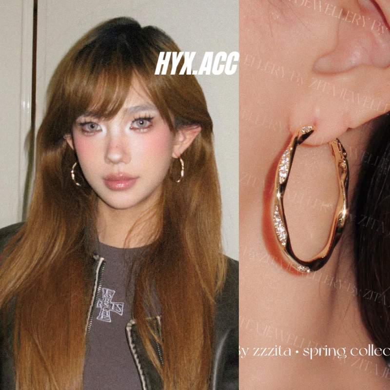 ต่างหูผู้หญิง Simple Classic All-Match Metal Big Circle ต่างหู
