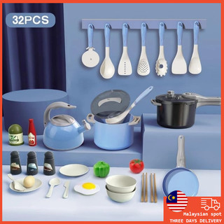 【Malaysia Ready Stock】32 Pcs Kitchen Pretend Play Toys Cookware Kitchenware Toy Set Mainan Dapur Educational Toy for Budak Lelaki Perempuan Gift