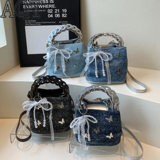 กระเป๋าผู้หญิงกระเป๋าทรงจีบผ้ายีนส์ยิปโซกระเป๋าโท้ทสไตล์เกาห…