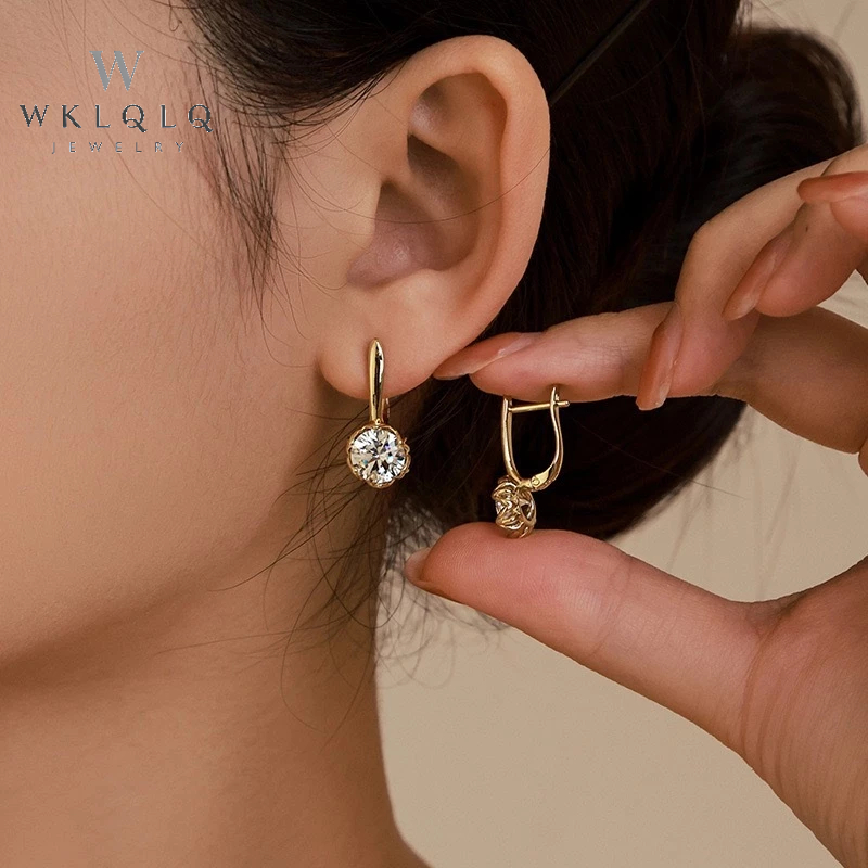 WKLQLQ ต่างหูทอง 14K ประดับเพชร CZ สไตล์มินิมอล เรียบหรู ใส่ง่าย ใส่ได้ทุกวัน (1 คู่)