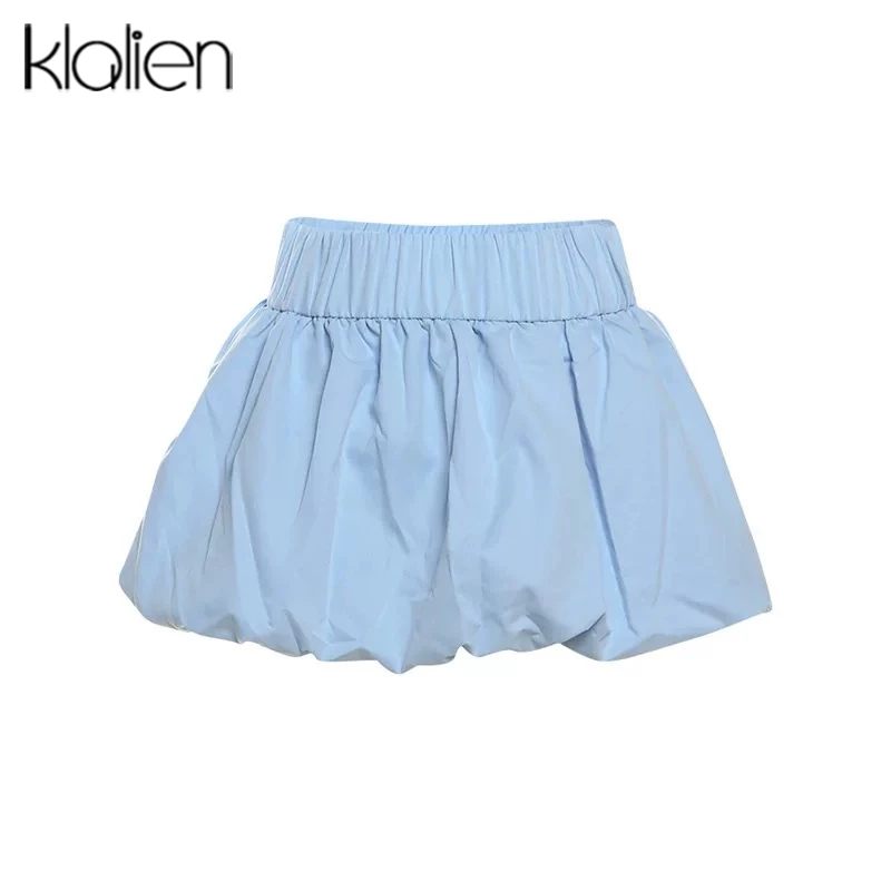 Klalien กระโปรง ฤดูร้อนผู้หญิง ใหม่ สีทึบ อเนกประสงค์ ฟอง เอวสูง พิเศษ