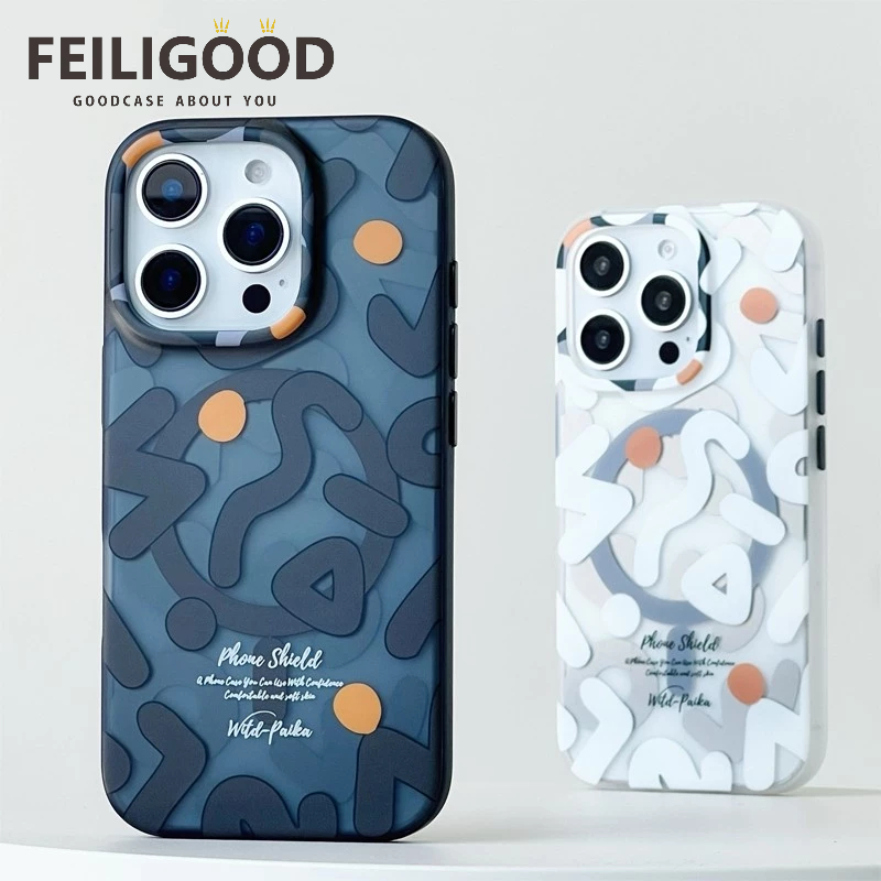 หรูหรา IMD Graffiti Texture Matte Magnetic Hard Case สําหรับ iPhone 11 12 13 14 15 16 Pro Max Plus คลุมทั้งหมดกันกระแทกเคสโทรศัพท์