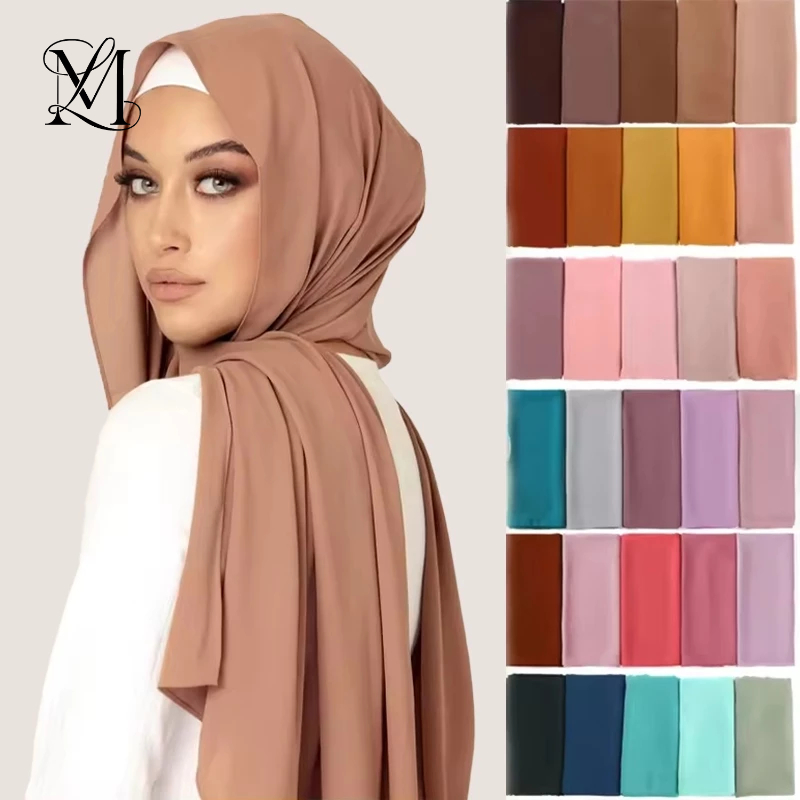 LOVOSME สีทึบชีฟองฮิญาบผ้าพันคอหนาชีฟองมุสลิม Headscarf ผู้หญิงนุ่ม Tuudung ฤดูร้อนผ้าคลุมไหล่ Cape