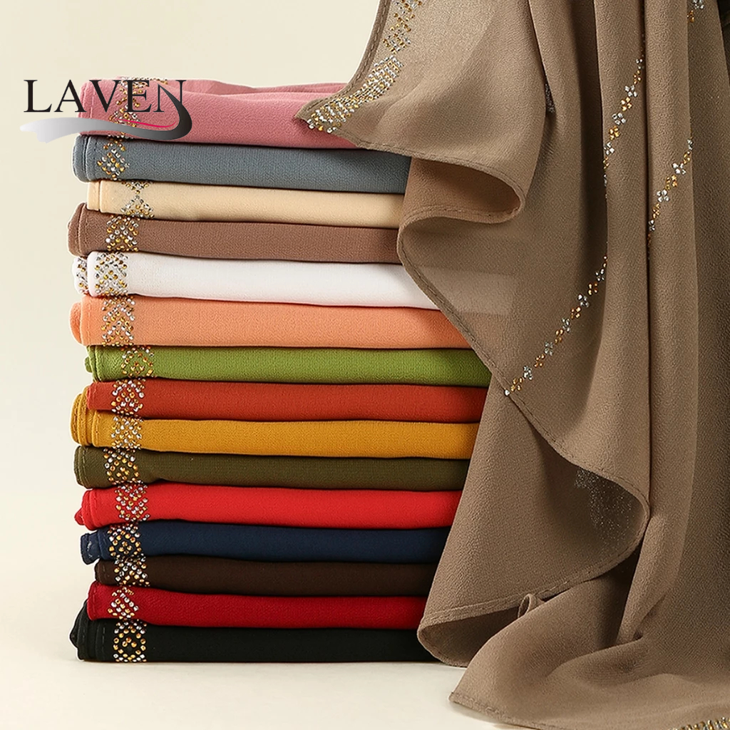 LAVEN Malaysia Diamond Premium Chiffon Hijab Shawl Rhinestone Hijab Scarf Women All Match Chiffon Tu