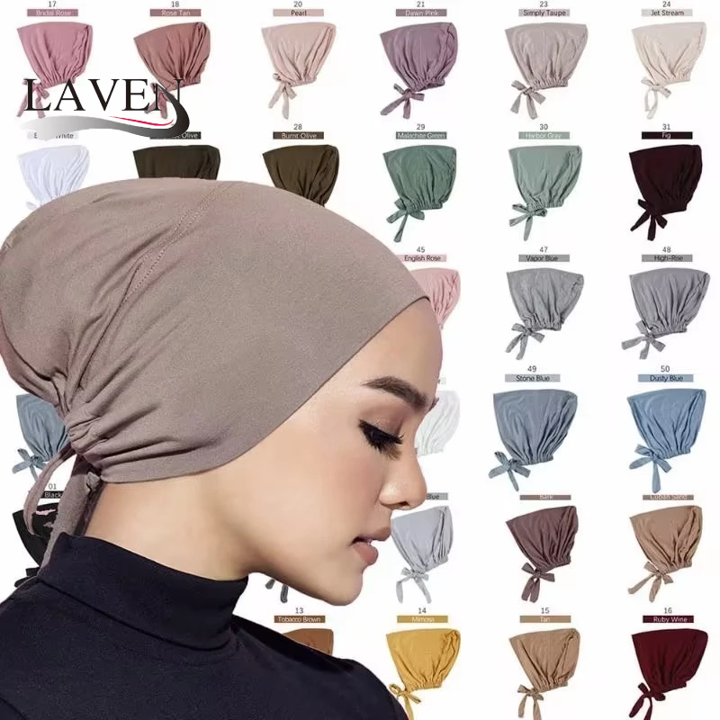 Laven มุสลิมผ้าฝ้ายด้านใน Hijab ธรรมดานุ่ม Underscarf Hijab Undercap ผ้าพันคอ Turban หมวกอิสลามผู้หญิง Hijabs