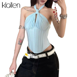 Klalien Casual Vest Halter Solid Off ไหล่ไม่สม่ําเสมอ Patchw…