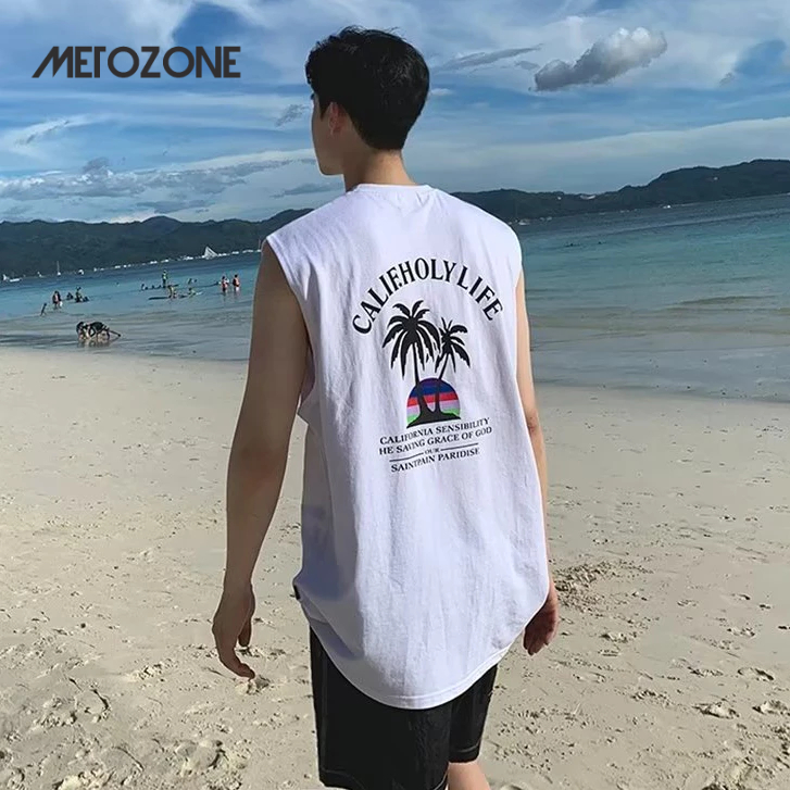 Metozone เสื้อยืดแขนกุด พิมพ์ลาย เทรนด์ชายหาด ฤดูร้อน สําหรับผู้ชาย