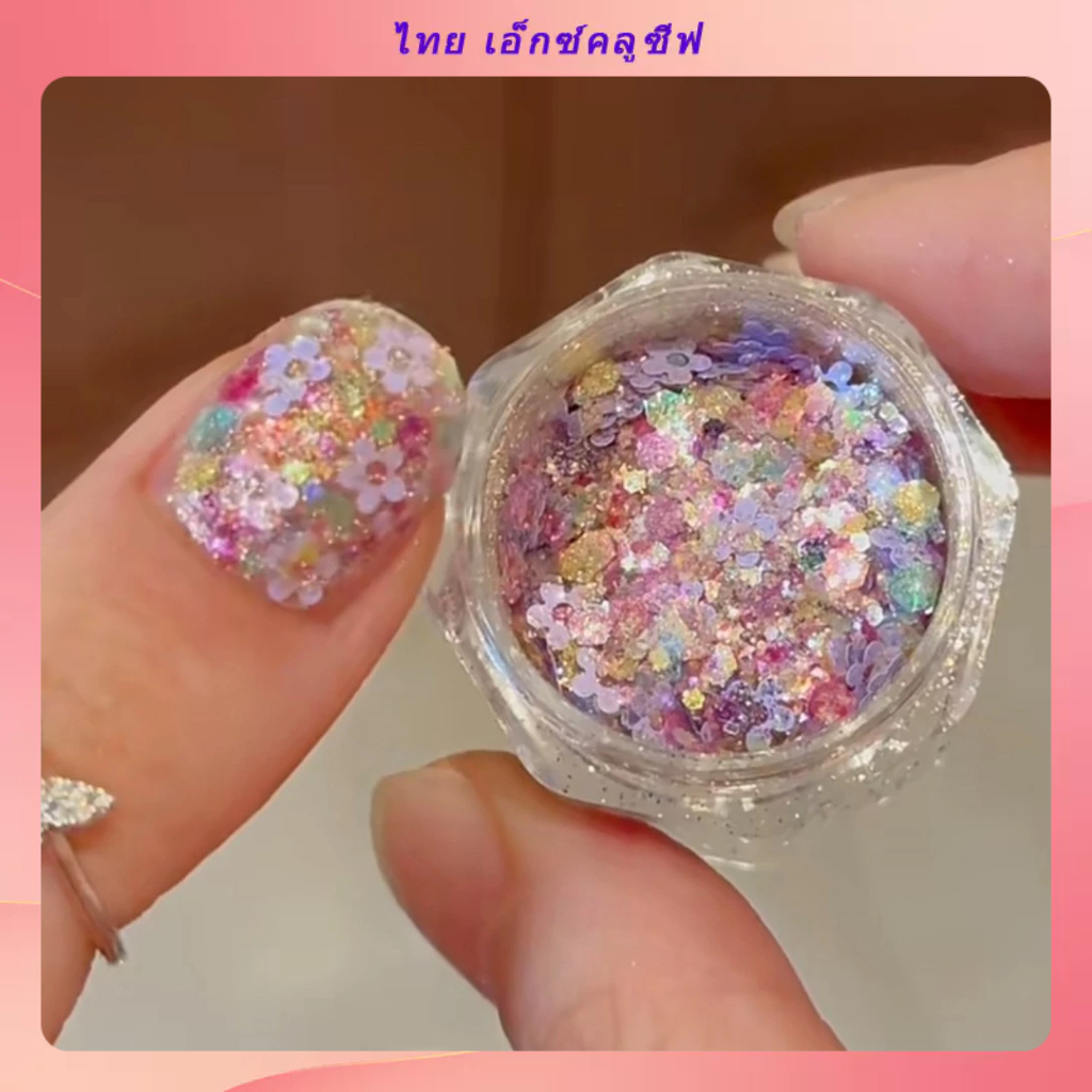 อุปกรณ์ทําเล็บ ฤดูใบไม้ผลิดอกไม้ประกายสีชมพูแวววาวดอกไม้ที่มีสีสัน มีชีวิตชีวา สีสันสดใสอินเทอร์เน็ตเล็บสีแดงใหม่เล็บเครื่องมือวัสดุขายส่ง