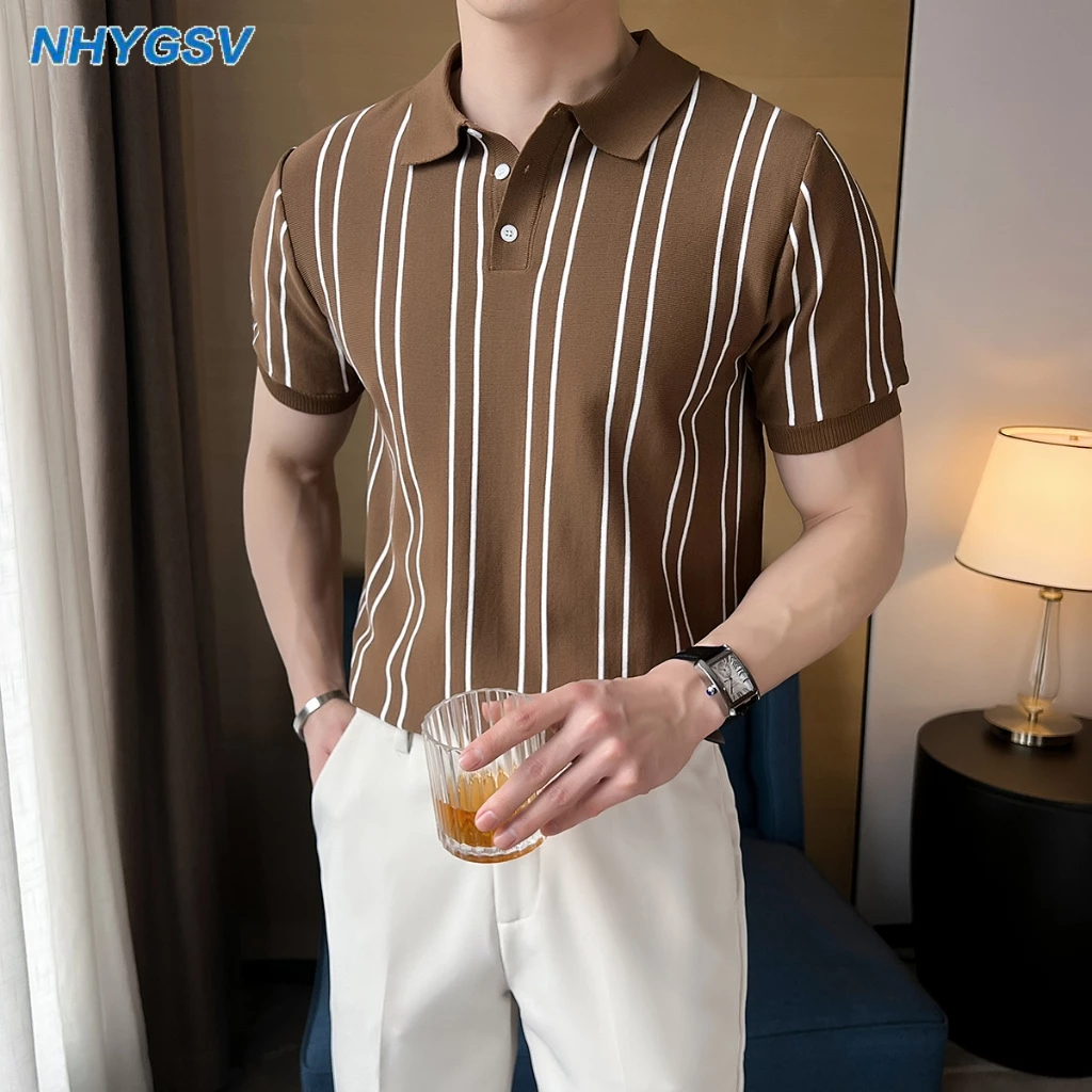 NHYGSV Cool knitted polo™ เสื้อโปโลเย็น ผ้าถักระบายอากาศ สีน้ําตาล ดำ ขาว สไตล์ลำลอง  [B41]