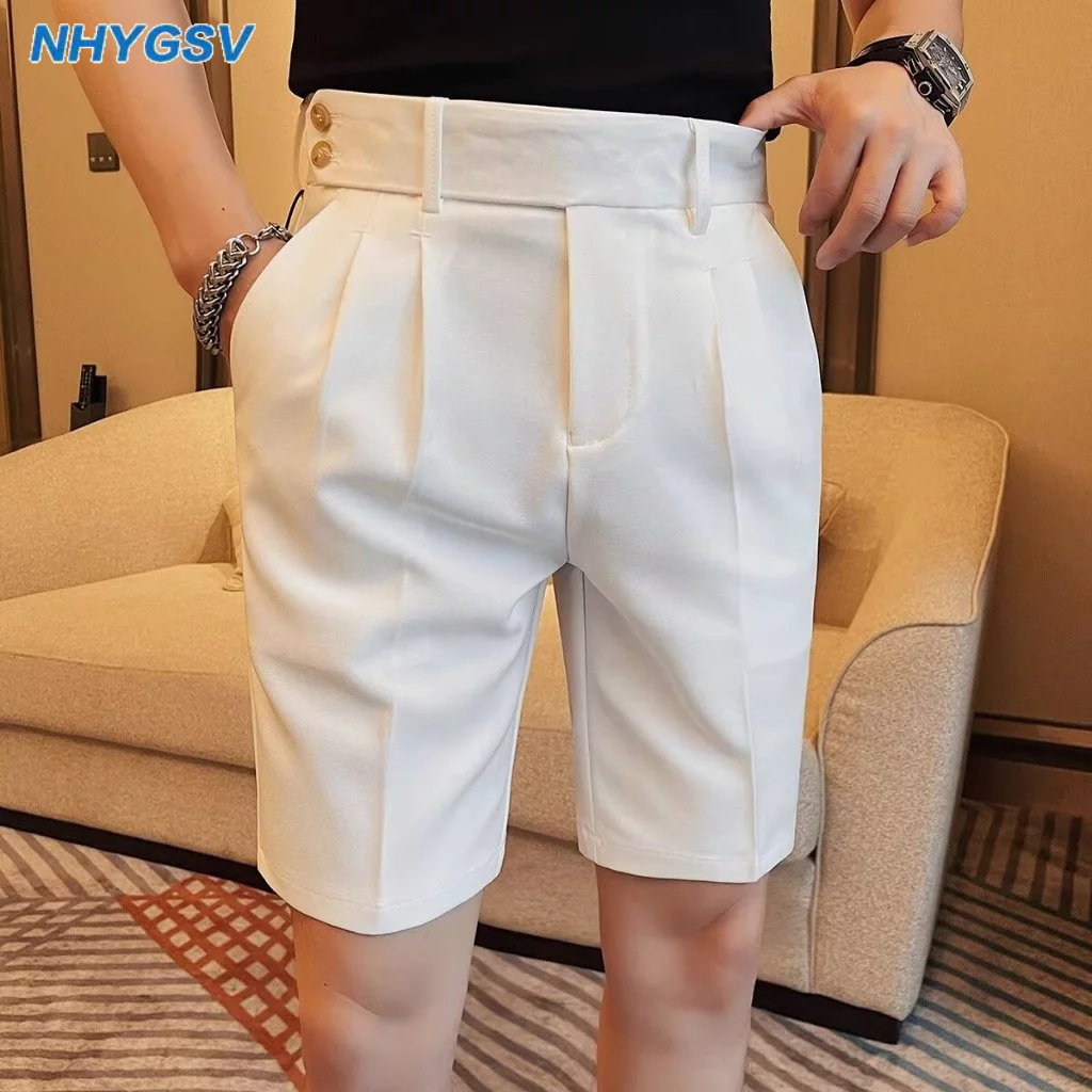 NHYGSV Perfect Pants™ กางเกงขาสั้นชายเอวปรับได้ ผ้าไม่ยับ ไม่ต้องรีด กางเกงเอวสูงสีขาว [B313]