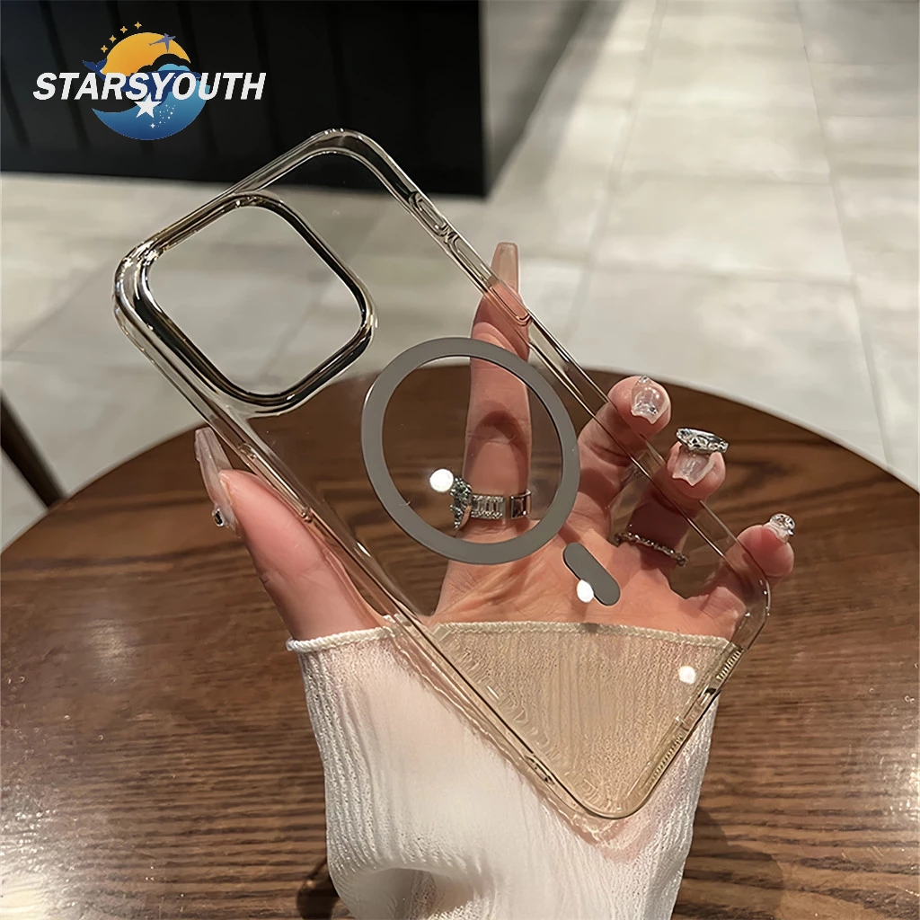 คุณภาพสูง Ultra Slim HD เคสโทรศัพท์แม่เหล็กสําหรับ iPhone 12 13 14 15 16 Pro Max 15 Plus Desert Titanium Non-yellowing โปร่งใส Hard Case