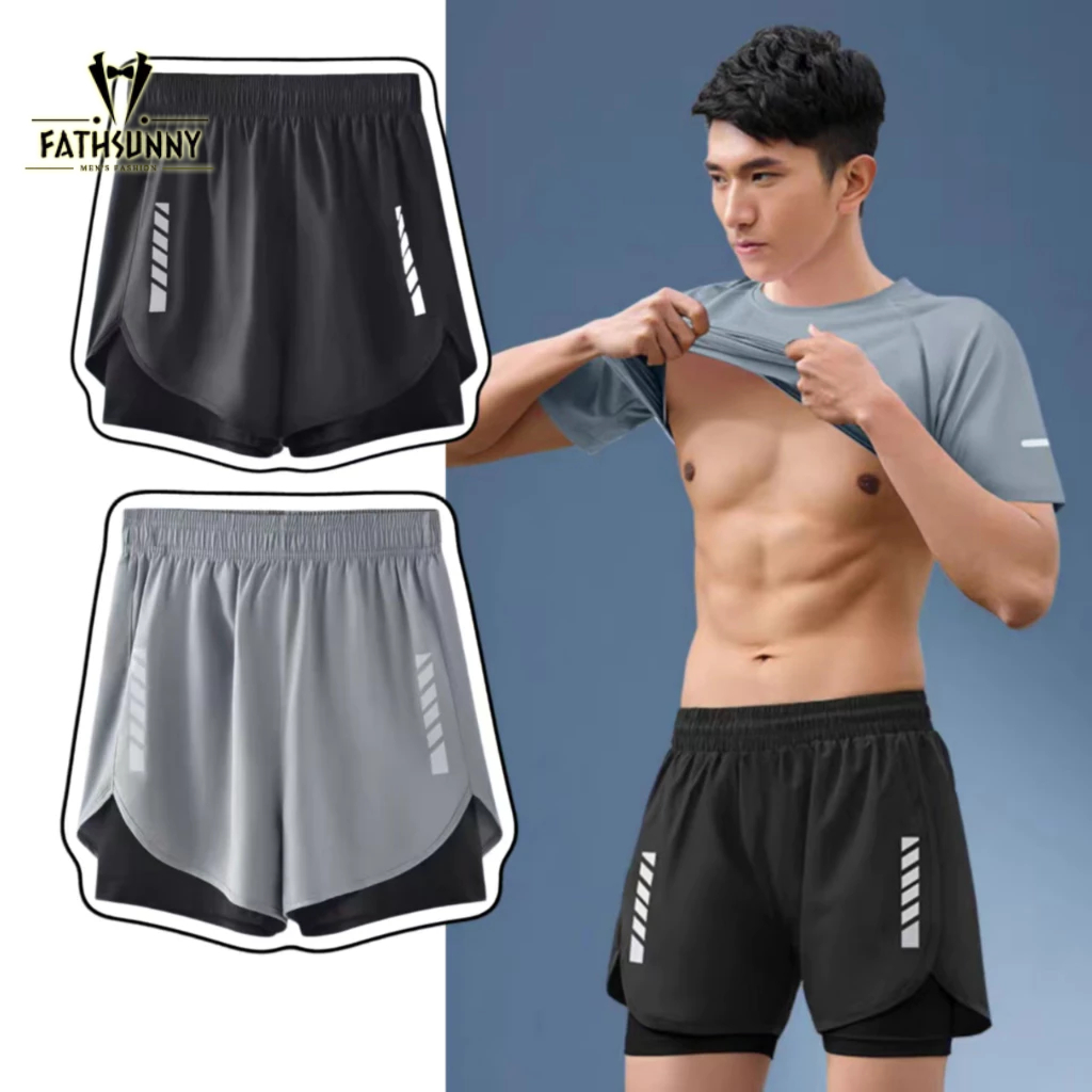 Fathsunny Sports Shorts Mens Running Quick-Drying Ice Silk Lining Shorts
