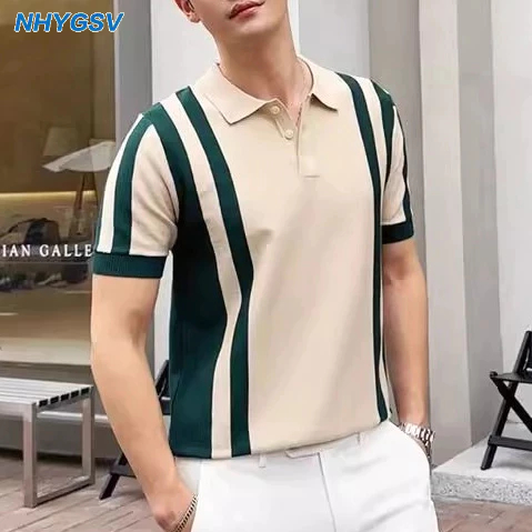 NHYGSV Cool knitted polo™ เสื้อโปโลเย็น ระบายอากาศได้ ผ้าที่ยืดหยุ่น สีส้ม  (เสื้อโปโลคอวี) [B387]