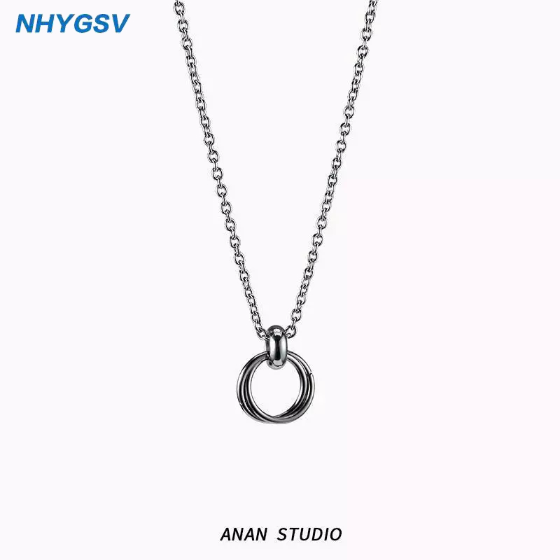 NHYGSV สร้อยคอคู่รักเรียบง่ายพร้อมจี้แหวนและโซ่เหล็กไททาเนียมสำหรับผู้ชายและผู้หญิง TH06