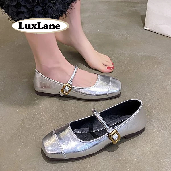 (พร้อมกล่อง)LuxLane รองเท้าแมรี่เจนมีสไตล์ รองเท้าหนังผู้หญิง สีทึบ สไตล์ย้อนยุคฝรั่งเศส สวมใส่สบาย ขนาด 35-41