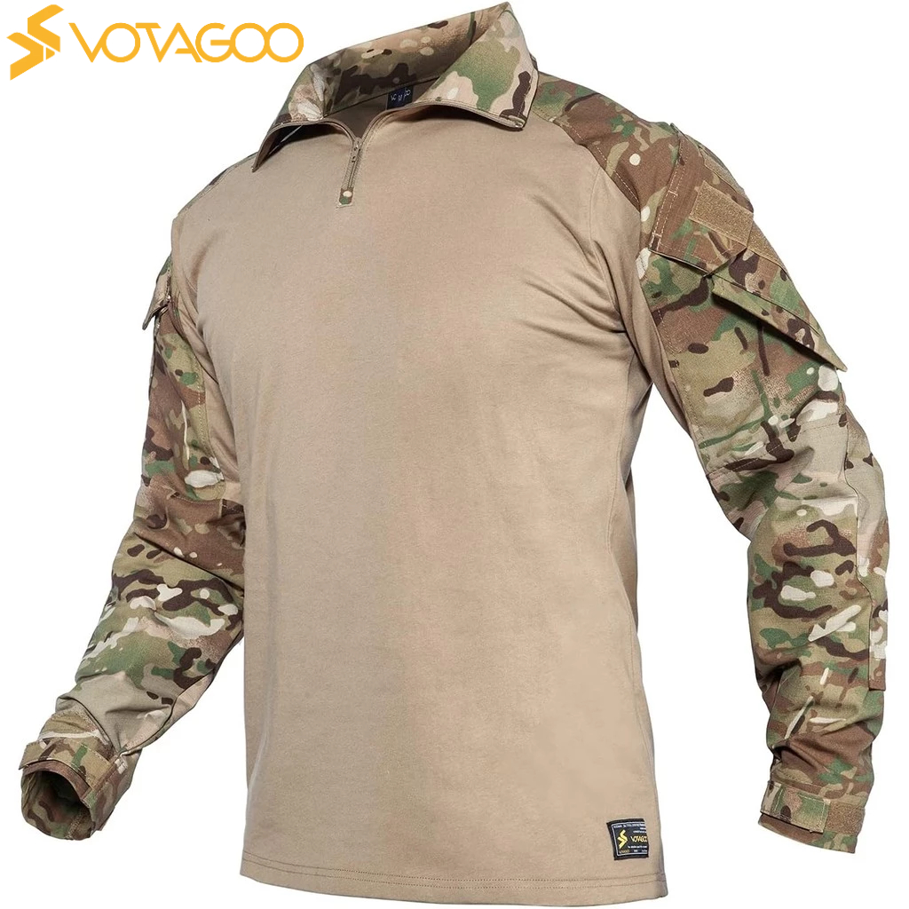VOTAGOO เสื้อลายพราง ก3 พร้อมแผ่นรองข้อศอกสำหรับผู้ชาย ชุดล่าสัตว์ ยุทธวิธี เพนท์บอล เกียร์