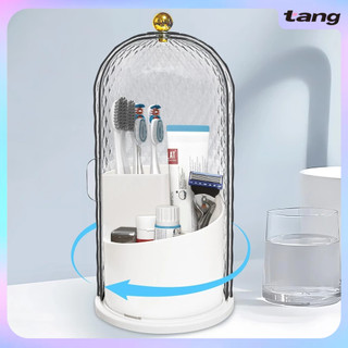 Bathroom Toothbrush Holder with Lid: Rotating 3 Slots Bathroom Organizer Countertop, Makeup Brush Holder