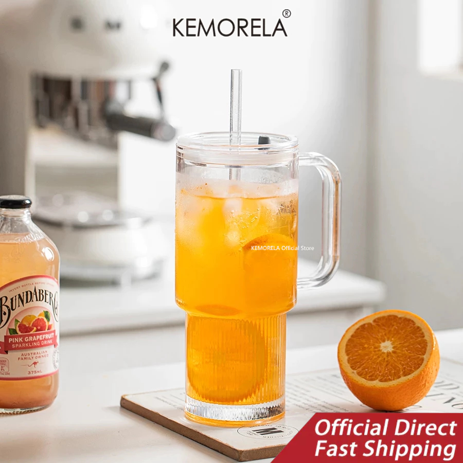 KEMORELA  1/2ชิ้น,แก้วน้ํามีหูจับและฝาปิด – ถ้วยกาแฟเย็นขนาดใหญ่พร้อมหลอด,แก้วทันสมัยสําหรับเครื่องดื่มเย็นและร้อน,ถ้วยเดินทางสุนทรียศาสตร์สําหรับสมูทตี้,ชา,และน้ําผลไม้
