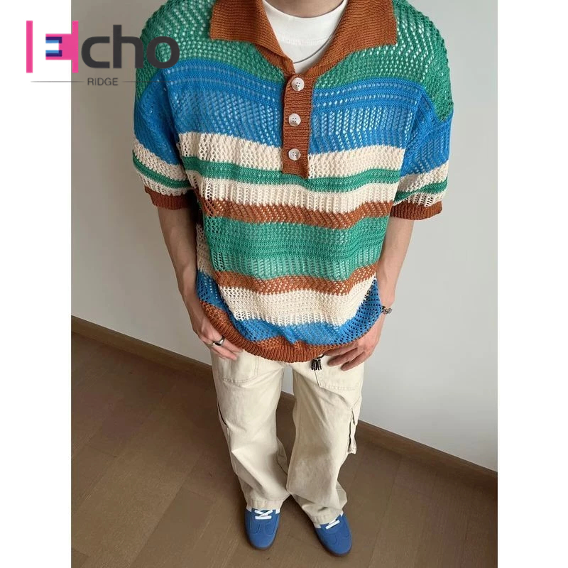 Echo Ridge โปโลฤดูร้อนทรงหลวมอินเทรนด์ - ดีไซน์กลวงออกมีสไตล์สําหรับผู้ชาย