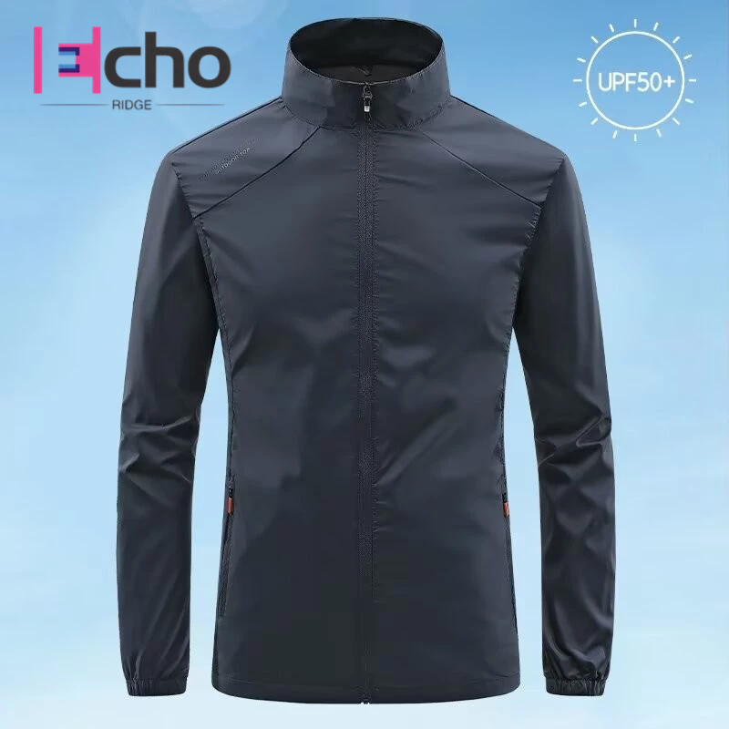 Echo Ridge เสื้อผ้าป้องกันแสงแดดผู้ชายสีทึบเรียบง่ายกันน้ําและสะดวกสบายลําลองด้านบน
