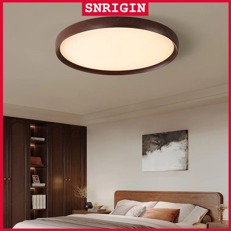 【จัดส่งในพื้นที่】SNRIGIN โคมไฟเพดาน LED 3สี โคมไฟห้องนอนคุณภาพสูงสไตล์ญี่ปุ่น ความสว่างสูง