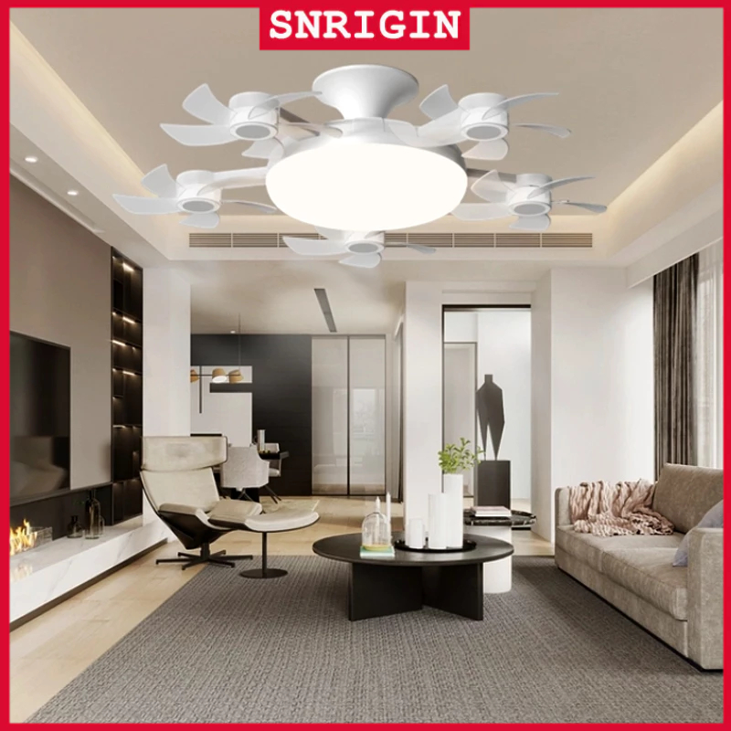 【จัดส่งในพื้นที่】SNRIGIN โคมไฟเพดาน LED พัดลม 5 ตัว พลังลมแรงสุดๆ E27【ฟรีที่วางโคม】ติดตั้งง่ายพับได้