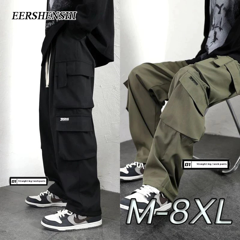 EERSHENSHI แฟชั่นกางเกงคาร์โก้ M-8XL หลายกระเป๋า ทรงหลวม สไตล์ลำลอง ขากว้าง