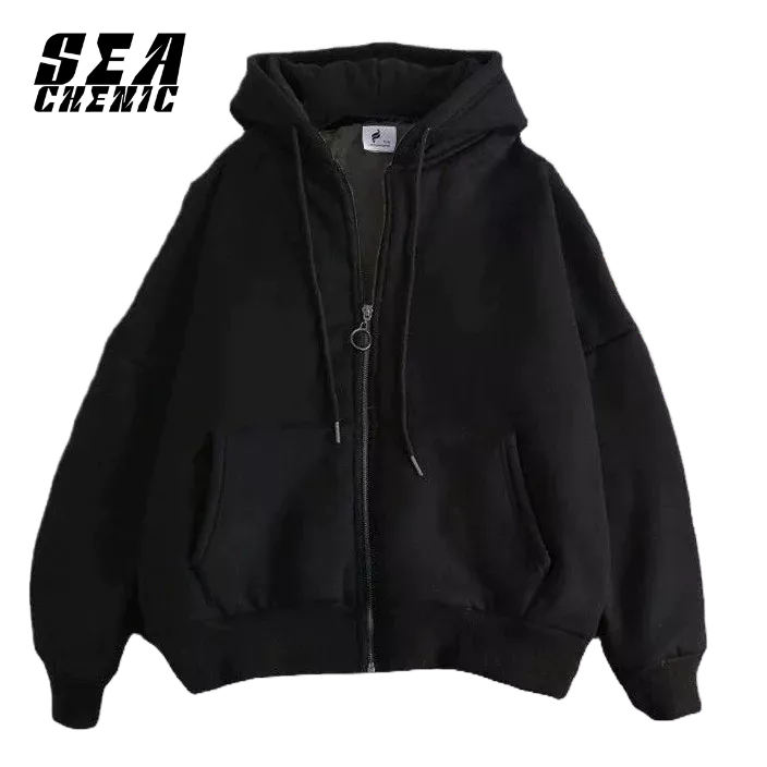 SEACHENIC เสื้อแจ็คเก็ตมีฮู้ดลําลองอินเทรนด์,เสื้อซิปนักเรียน Versatile