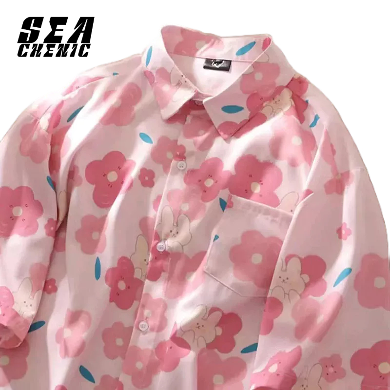 SEACHENIC  เสื้อดอกไม้ภาพวาดสีน้ํามันเยาวชนระดับไฮเอนด์ยอดนิยมหลวมขี้เกียจย้อนยุคศิลปะอินสไตล์