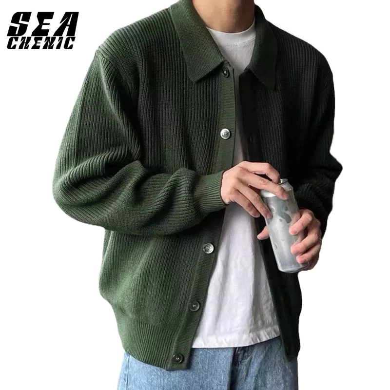 SEACHENIC หนาเสื้อกันหนาวแจ็คเก็ตผู้ชายสีทึบหลวมหล่อขี้เกียจลมถัก