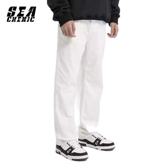 SEACHENIC กางเกงยีนขาตรง ลําลอง สีขาวล้วน สไตล์เกาหลี