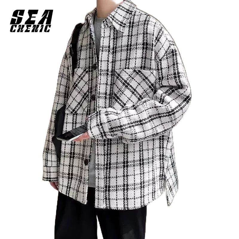 SEACHENIC เสื้อแจ็คเก็ตลายสก๊อตลําลองใส่สบายมีความยาวปกติ-เหมาะสําหรับหลายโอกาส