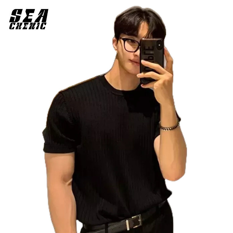 SEACHENIC เสื้อยืด ผ้าถัก ลาย Vinsenzo แฟชั่นฤดูร้อน สไตล์เกาหลี สําหรับผู้ชาย