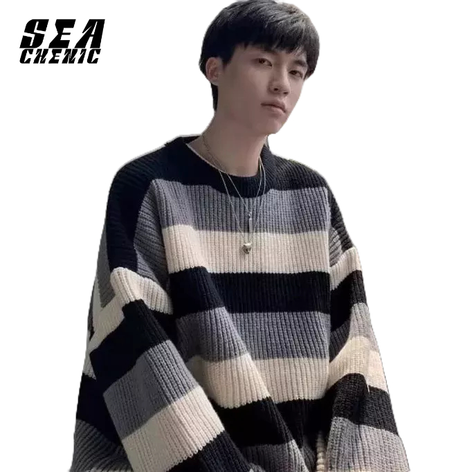 SEACHENIC เสื้อกันหนาว แบบหนา ลายทาง สไตล์ญี่ปุ่น สําหรับผู้ชาย