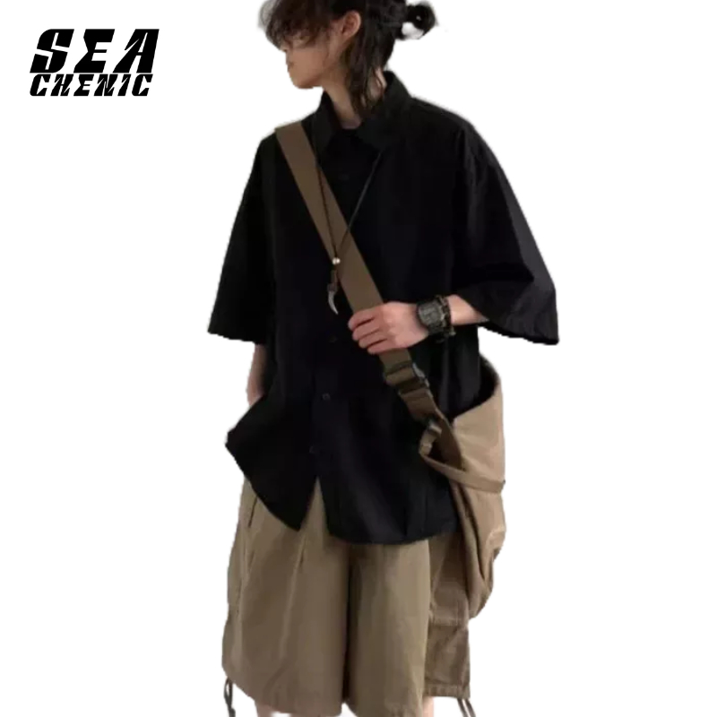 SEACHENIC เสื้อเชิ้ตแขนสั้น สไตล์ญี่ปุ่นย้อนยุค เหมาะกับฤดูร้อน สําหรับผู้ชาย และผู้หญิง