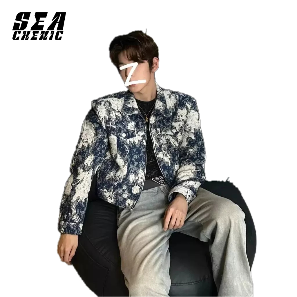 SEACHENIC เสื้อแจ็คเก็ตลายดอกไม้ไหล่เบาะสั้นเสื้อโค้ทฮาวายอเมริกัน