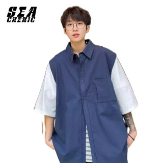 SEACHENIC เกาหลีสบายๆแขนสั้นเสื้อผู้ชายฤดูร้อนน่าระทึกใจและห…