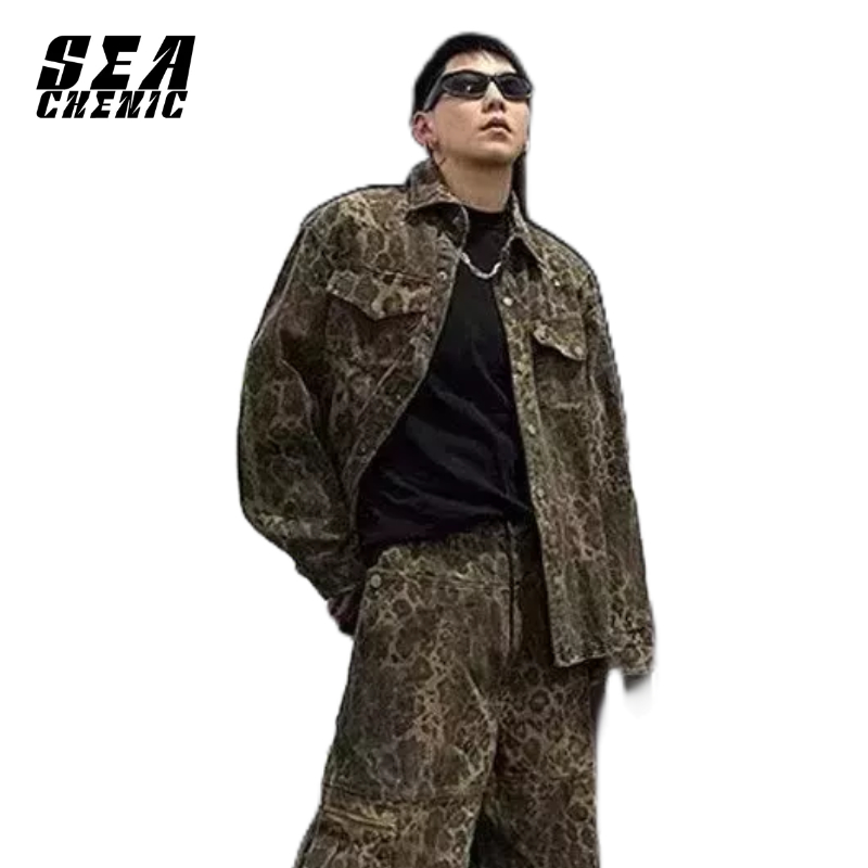 SEACHENIC ชุดสูทเสือดาวย้อนยุคอเมริกันลําลองออกแบบเสื้อโค้ทหนักและกางเกงชุดสองชิ