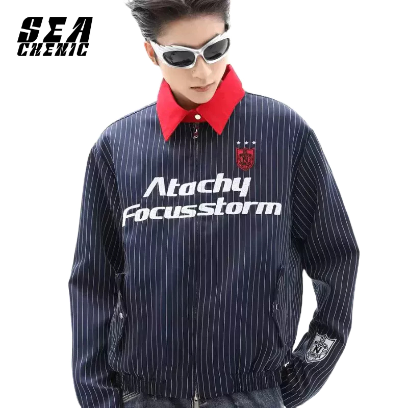 SEACHENIC เสื้อคลุมปักลายตัวอักษรหลวมสบาย ๆ เสื้อแจ็คเก็ตลมขี้เกียจ