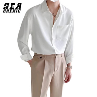 SEACHENIC เสื้อเชิ้ตแขนยาว ผ้าเดรป อเนกประสงค์ สีพื้น สไตล์เ…