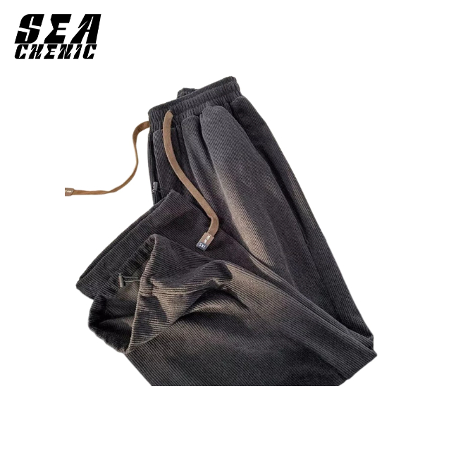 SEACHENIC กางเกงลำลองผ้าลูกฟูก Mid-Rise สำหรับผู้ชาย-กางเกงยืดอินเทรนด์สำหรับ St