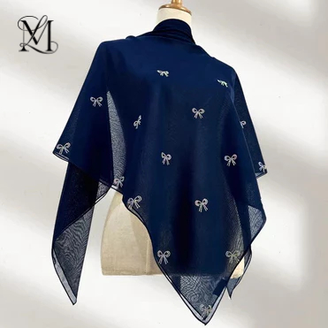 LOVOSME โบว์ Rhinestone ผ้าพันคอ Voile Bawal Hijab ธรรมดามุสลิม Headscarf ผ้าพันคอบาง Glitter Tudung