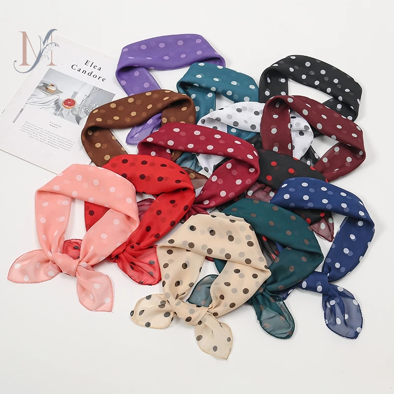 LMLAVEN Polka Dot พิมพ์ผ้าพันคอ Hijab ชีฟองผ้าพันคอสแควร์ผม Band Tie แฟชั่น Accessiores Kerchief