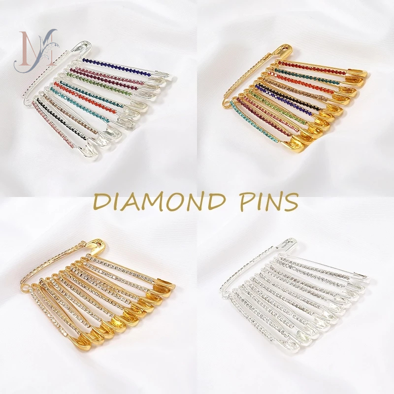 LMLAVEN 11 ชิ้น/ถุงเพชรฮิญาบผ้าพันคอ Pins อุปกรณ์มุสลิมความปลอดภัยหรูหรา Hijab เข็มกลัด Pin สําหรับผู้หญิง