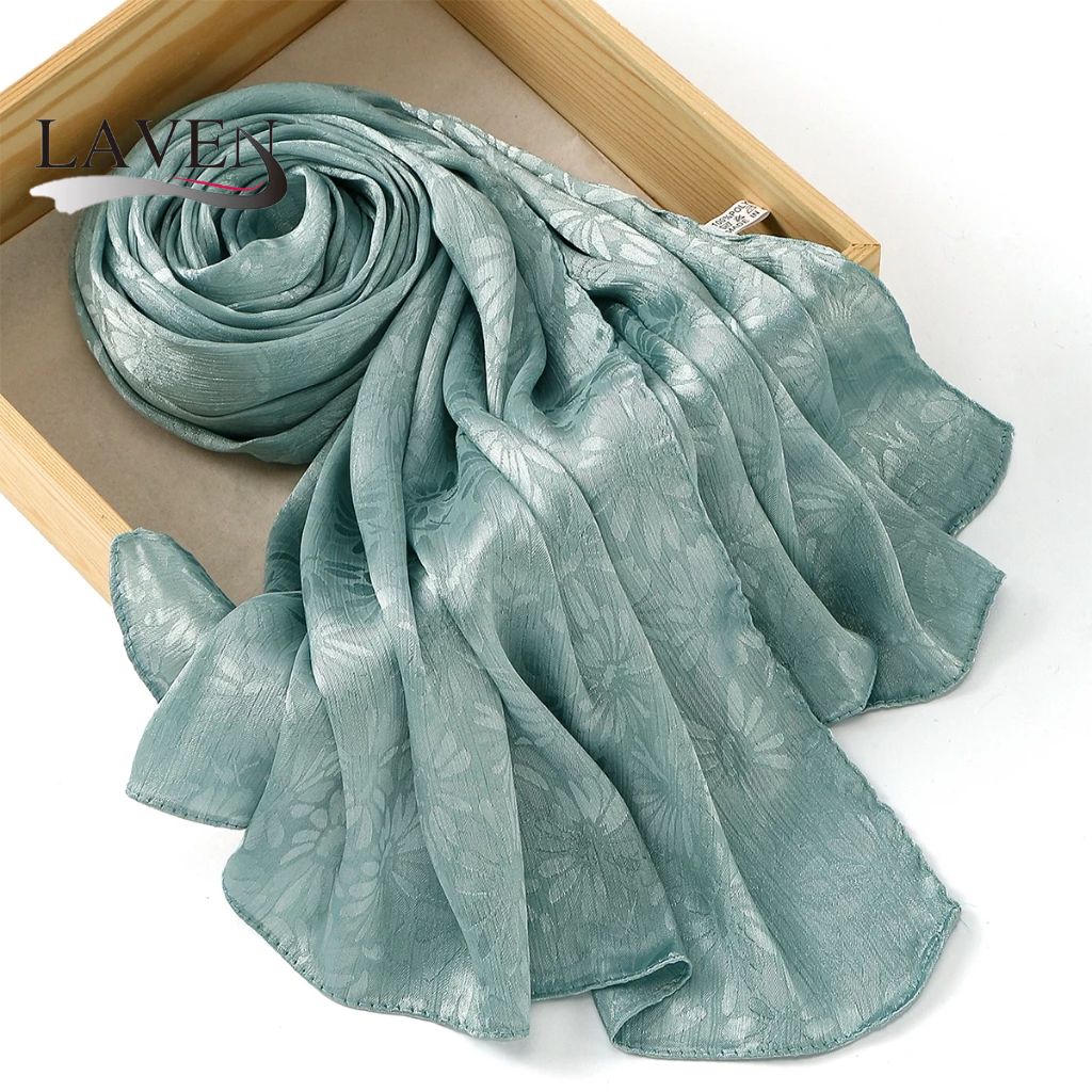 LAVEN ดอกทานตะวัน Jacquard Crinkle Hijab Bright ผ้าพันคอจีบมุสลิม Headscarf ผู้ห